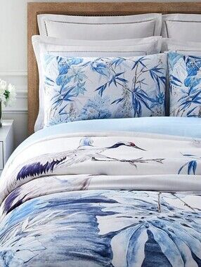 Southern Living Serenna Duvet Cover Mini Set 2 Shams Cotton Full Queen Blue Leaf